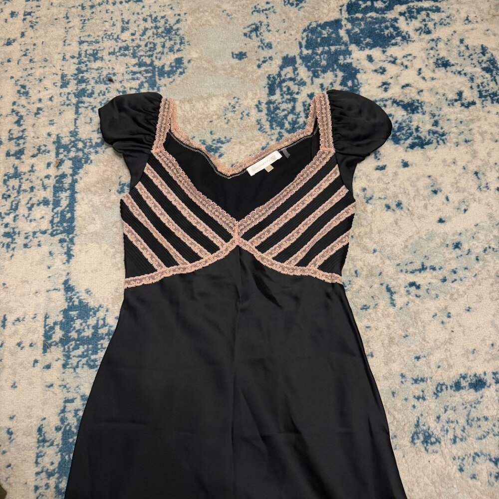 LoveShackFancy Black and Blush Lace-Trim Midi Dress - Picture 6 of 9
